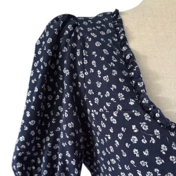 Reformation Kelby Midi Dress in Navy Blue White Floral Short Sleeve A Line M EUC - Picture 6 of 16